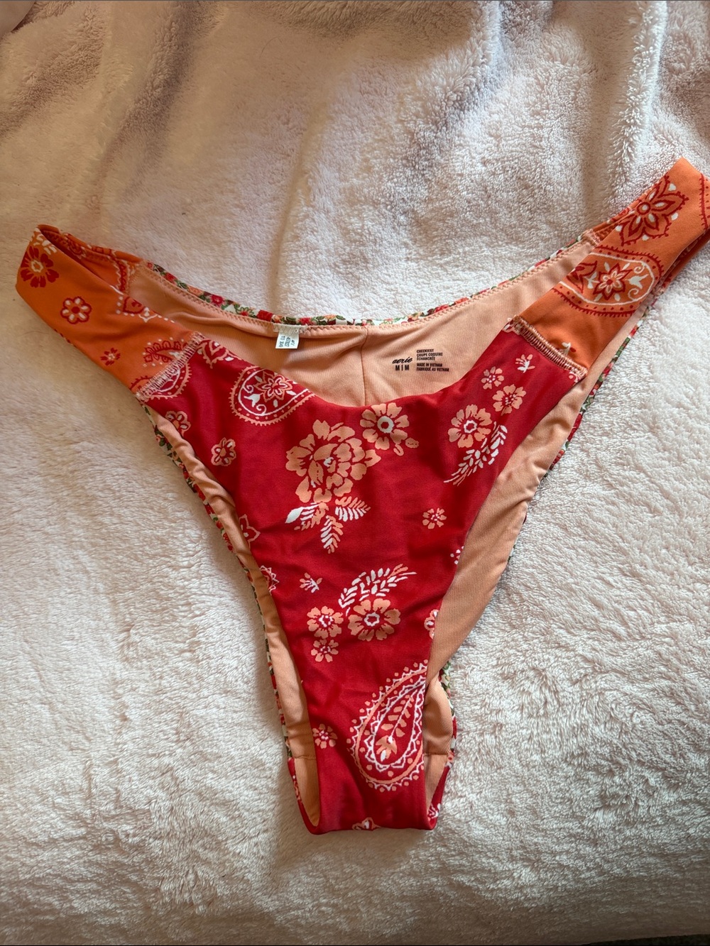 aerie cheekiest Red and Orange Floral Bandana Bikini Bottom